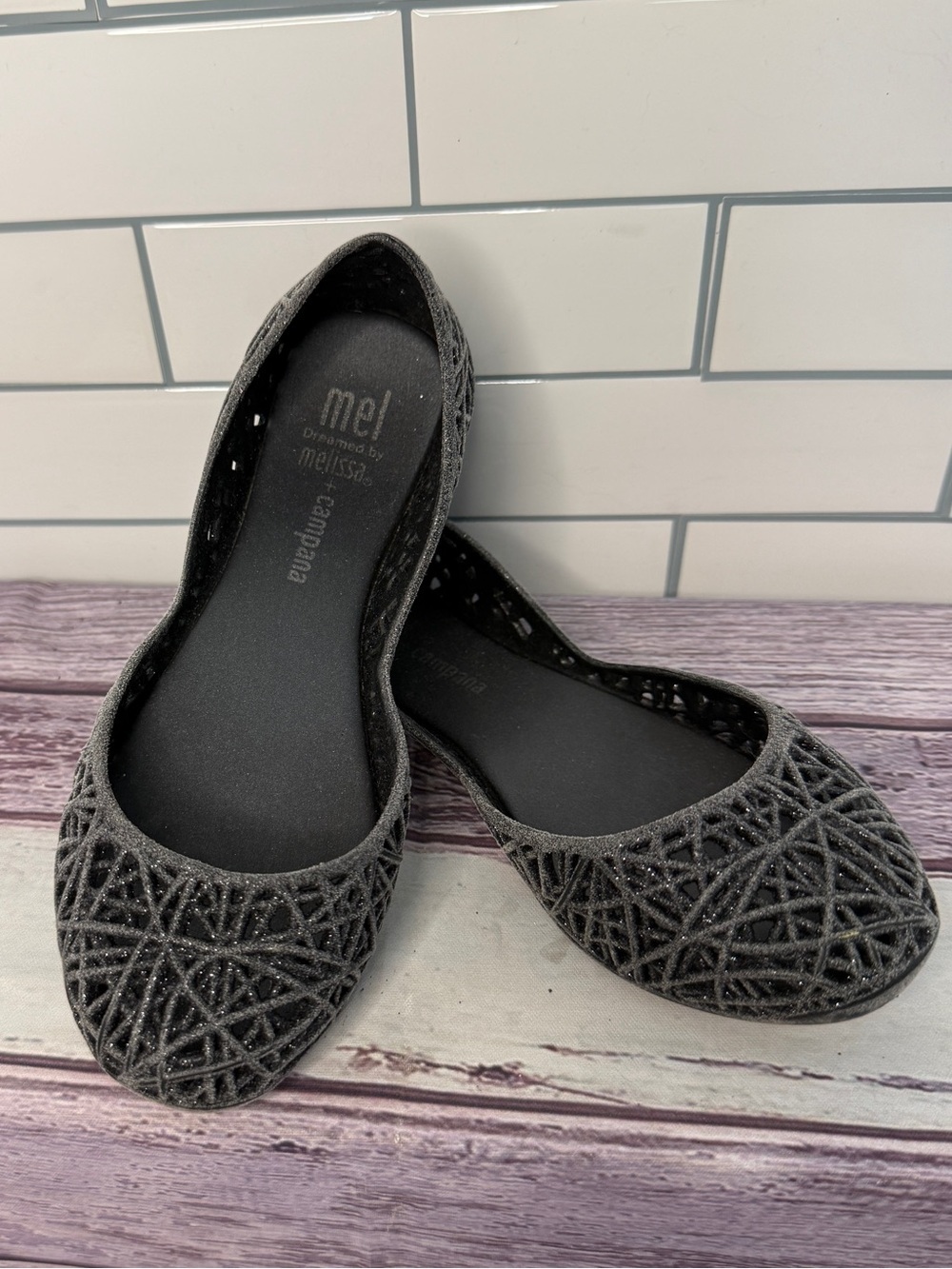 Mini Melissa 🖤 Jelly Flat Smokey Glitter size 11